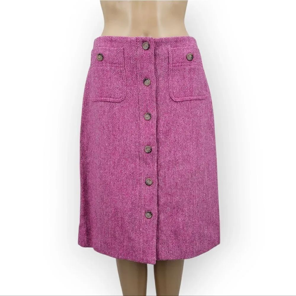 Michael Kors Vintage Italian Tweed Wool Fuchsia Button-Front A-Line Skirt